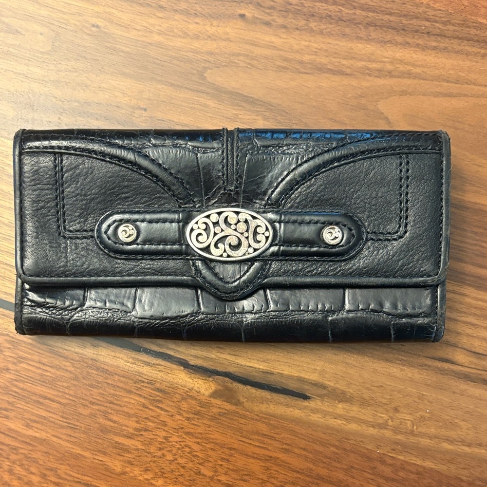 Brighton Black Leather Wallet with Silver Accent